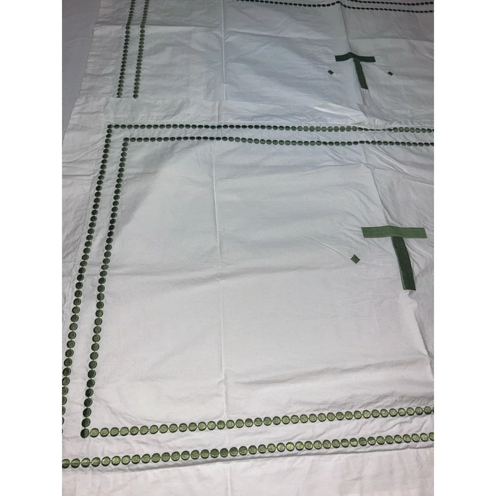 2 Pottery Barn Pearl green embroidered King shams 